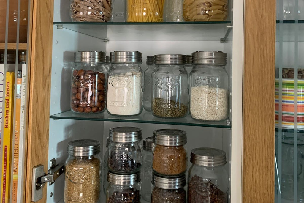 How to organize glass food storage containers in the kitchen?