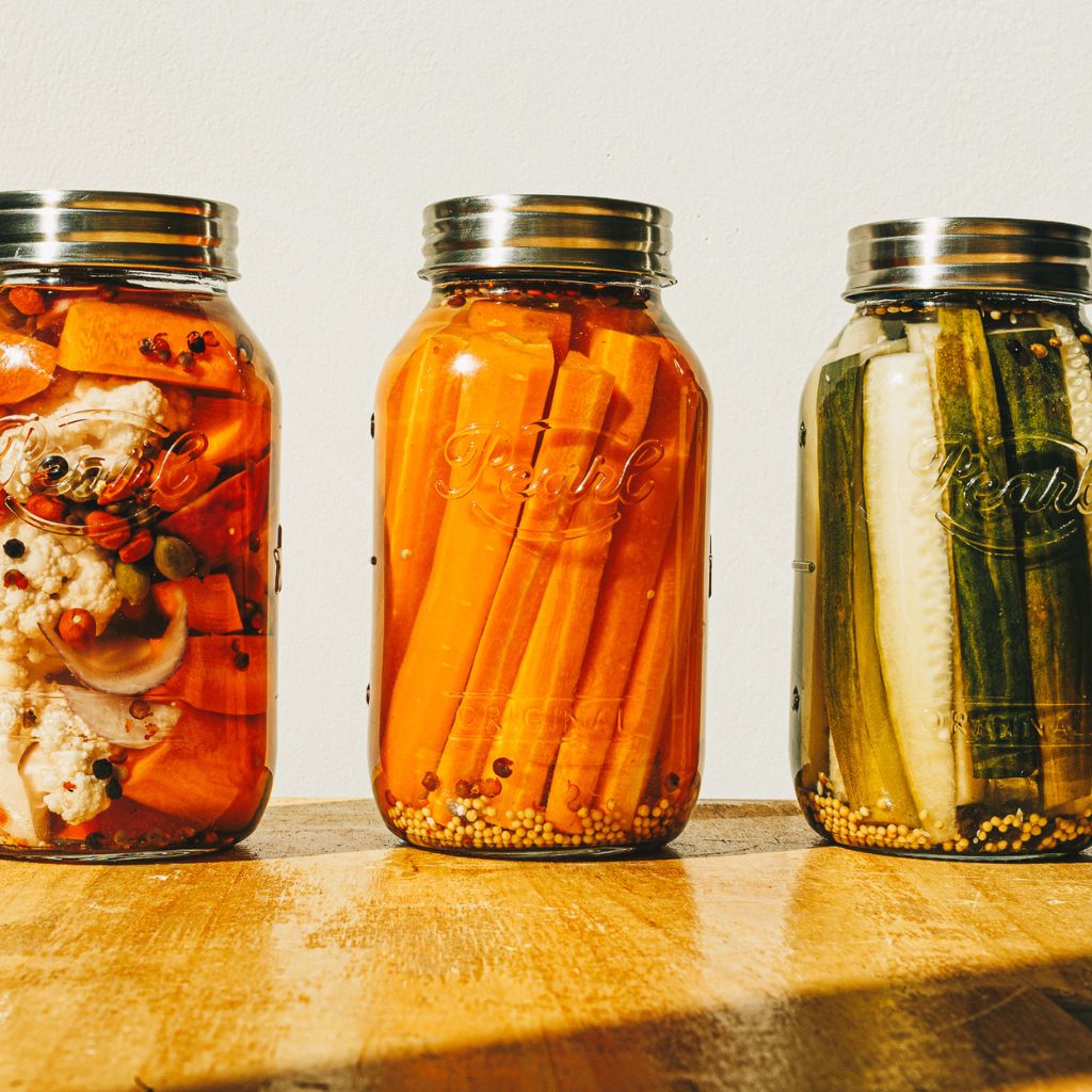 Original Luna Preserving jars filled with vegetables for preserving